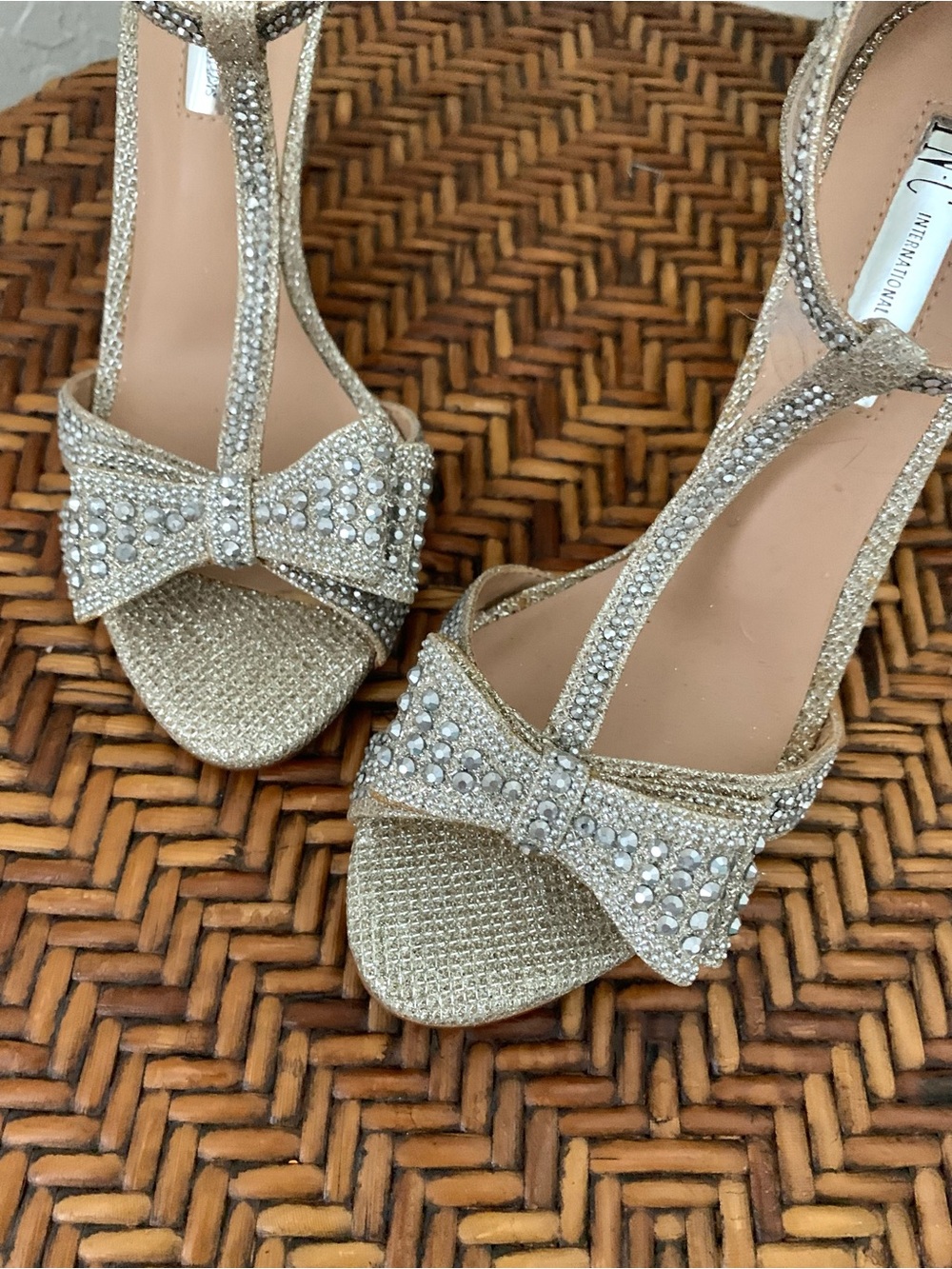 INC Rhinestone Silver Bow Crystal Embellished High Heels - Picture 3 of 12